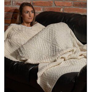 Aran Crafts Patchwork Merino Wool Throw in Natural